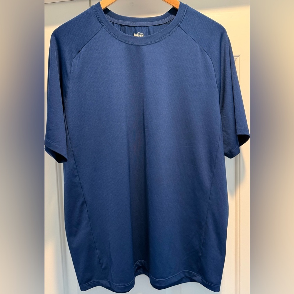 EUC⚡️REI Co-op Performance Tee Blue Large Stretch Athletic Hiking Shirt 🥾
